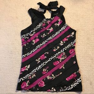 White House Black Market Black pink floral top